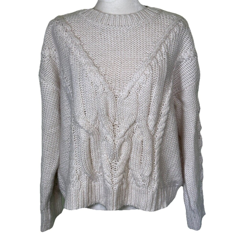 Cara Santana Women’s Chunky 3D Cable Knit Oversized Cozy Cottagecore Sweater 2XL